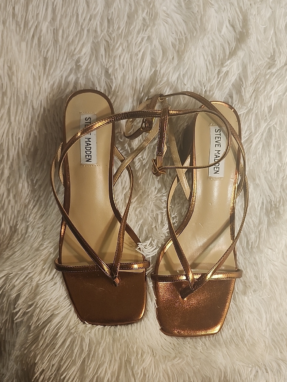 Steve Madden Ansel Metallic Bronze Sandal Women 8 Low Block Heel